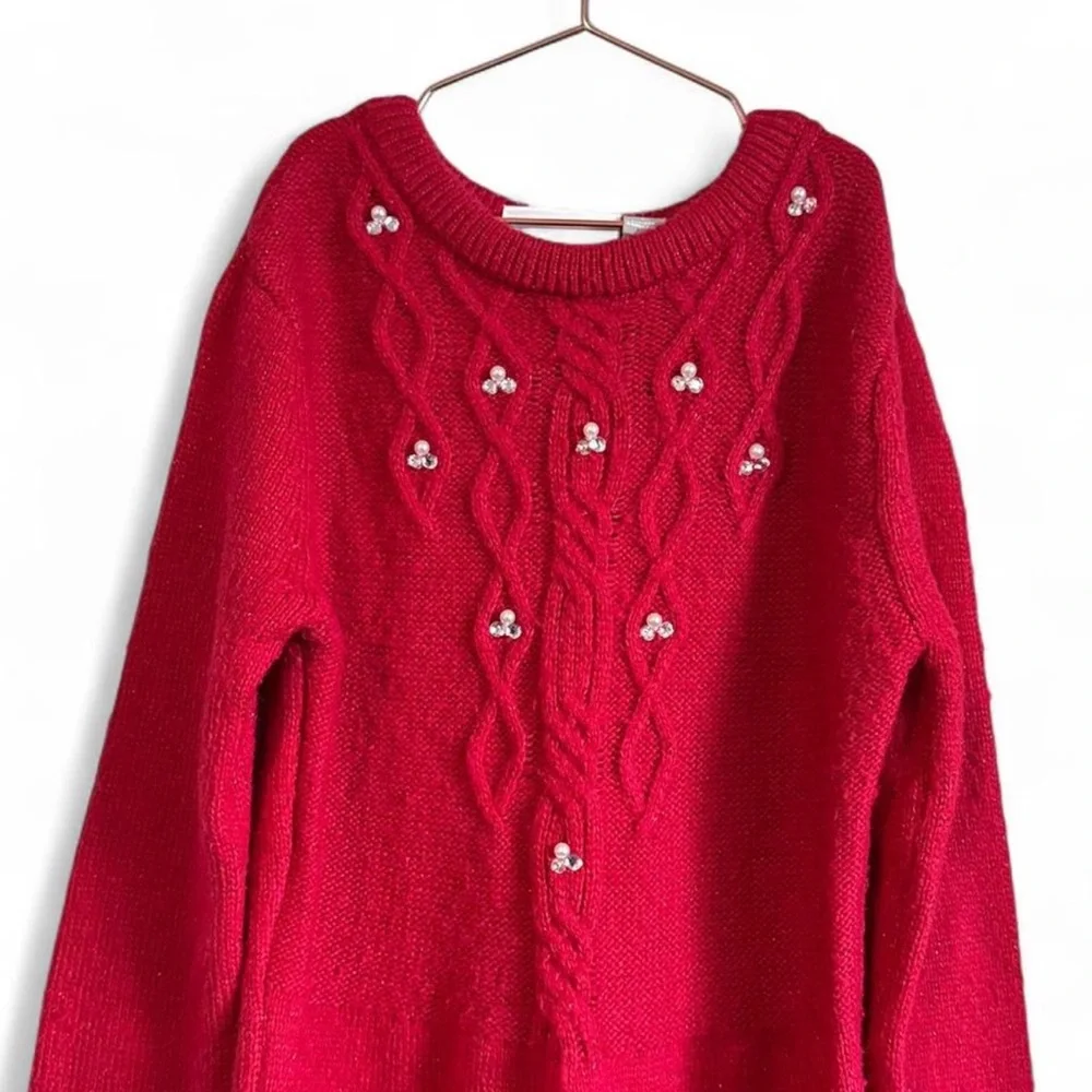 The Children’s Place Girls 10/12 Elegant Cable‎ Knit Red Sweater Dress - Picture 7 of 10